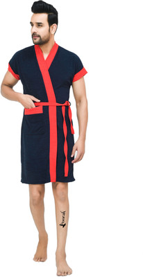 Poorak Navy Red Free Size Bath Robe(1 Bathrobe 7-8 years, For: Men, Navy Red)