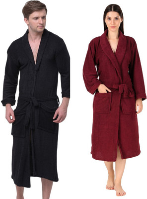 Comfortlooms Black, Maroon Free Size Bath Robe(2 x Bathrobe, For: Men & Women, Black, Maroon)