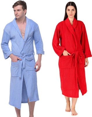 Comfortlooms Sky, Red Free Size Bath Robe(2 x Bathrobe, For: Men & Women, Sky, Red)