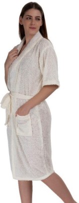 TOMKOT White Free Size Bath Robe(1 Bathrobe, For: Women, White)