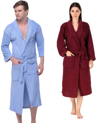 Comfortlooms Sky, Maroon Free Size Bath Robe(2 x Bathrobe, For: Men & Women, Sky, Maroon)