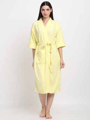 CREEVA Lemon Free Size Bath Robe(1 Bathrobe attached adjustable Belt, For: Men & Women, Lemon)