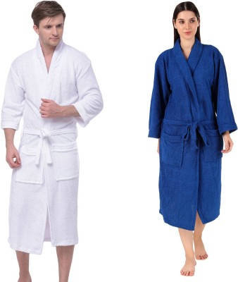 Comfortlooms White, Royal Blue Free Size Bath Robe(2 x Bathrobe, For: Men & Women, White, Royal Blue)