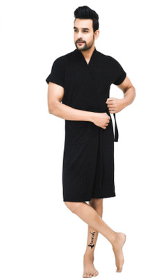 Poorak Black Free Size Bath Robe(1 bathrobe for men, For: Men, Black)