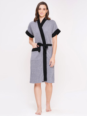Poorak Grey Black Free Size Bath Robe(1 bathrobe, For: Women, Grey Black)