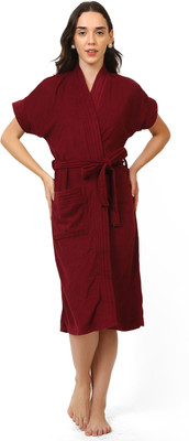 ELEVANTO Maroon Free Size Bath Robe(1 BATHROBE, For: Men & Women, Maroon)