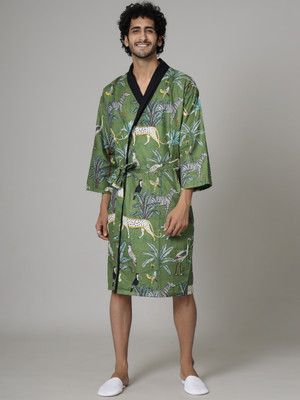 Ravaiyaa - Attitude Is Everything Green Jungle Free Size Bath Robe(1, For: Men, Green Jungle)