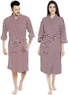 FeelBlue Strip Maroon Free Size Bath Robe(2pc Bathrobe, For: Men & Women, Strip Maroon)