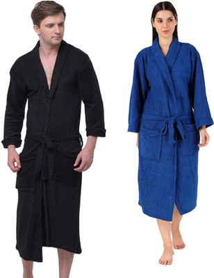 Comfortlooms Black, Royal Blue Free Size Bath Robe(2 x Bathrobe, For: Men & Women, Black, Royal Blue)