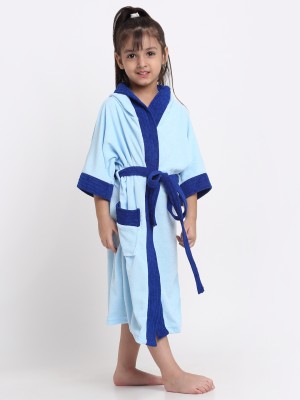 CREEVA Sky Blue & Turkish XL Bath Robe(1 Kids Bathrobe for 10-11 Years, 1 Belt Adjustable Waist Belt, For: Boys & Girls, Sky Blue & Turkish)