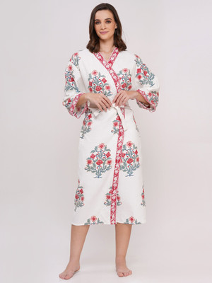 Poorak Pink Free Size Bath Robe(1Block Print Waffle Fullsleeve Bathrobe, For: Women, Pink)