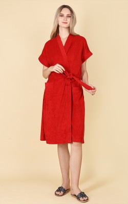 positive vibes Red Free Size Bath Robe(Bathrobe, For: Women, Red)