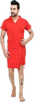 Poorak Red Free Size Bath Robe(1 bathrobe for women, For: Men, Red)