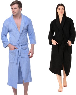 Comfortlooms Sky, Black Free Size Bath Robe(2 x Bathrobe, For: Men & Women, Sky, Black)