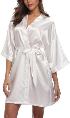 NIGHTGIRL White Free Size Bath Robe(1 Bathrobe, For: Women, White)