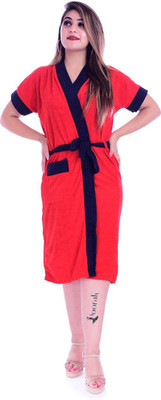 Poorak Black ,Red Free Size Bath Robe(1 bathrobe for women, For: Women, Black ,Red)