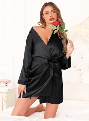 Mixopia Black Large Bath Robe(1 bathrobe, For: Women, Black)