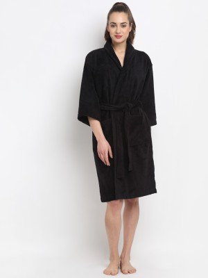 CREEVA Black Medium Bath Robe(1 Bathrobe 1 Belt, For: Men & Women, Black)