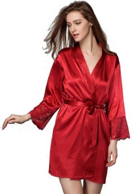 Cotovia Red Medium Bath Robe(1 Bathrobe, For: Women, Red)