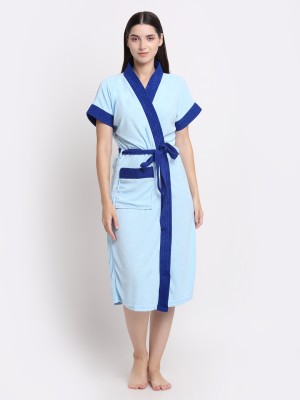 CREEVA Ocean Blue & Turkish Free Size Bath Robe(1 Bathrobe attached adjustable Belt, For: Men & Women, Ocean Blue & Turkish)