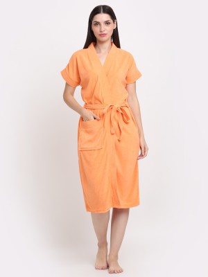 CREEVA Orange Free Size Bath Robe(1 Bathrobe attached adjustable Belt, For: Men & Women, Orange)