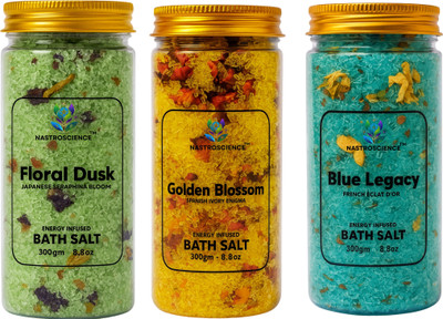 Nastroscience Combo of Blue Legacy, Golden Blossom, Floral Dusk Bath Salt(900 g)