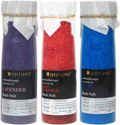 Soulflower Lavender Bath Salts, Rose Geranium Bath Salts and Ocean Blue Bath Salts(1500 g)