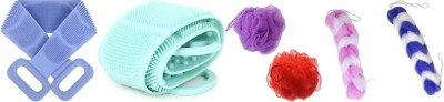 AGS MART Silicone Body Scrubber (PACK OF 2 BELT 2 ROUND LOOFAH 2 LONG LOOFAH) MULTICOLOR