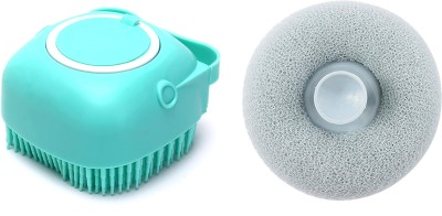 ZESTAN Silicone Brush with Shower Gel Dispenser & Body Bath Sponge Loofah Combo