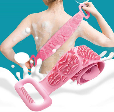 LICHEE Silicone Body Back Scrubber Bath Brush Washer For Dead Skin Removal Mens Womens Double Side Brush Belt For Shower Exfoliating Belt, Easy to Clean, Lathers Well
