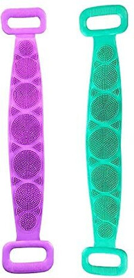 IMCREATIONS Silicone Body Back Scrubber Double Side Bathing Brush Belt for Shower Set of 2