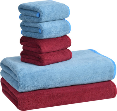 Cotton Bolls Textiles Microfiber 340 GSM Bath Towel Set(Pack of 6)