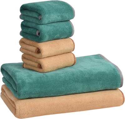 Cotton Bolls Textiles Microfiber 340 GSM Bath, Hand Towel Set(Pack of 6)