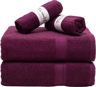 Furnofy Cotton 450 GSM Bath, Hand Towel Set(Pack of 4)