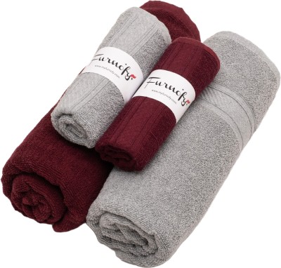 Furnofy Cotton 450 GSM Bath, Hand Towel Set(Pack of 4)