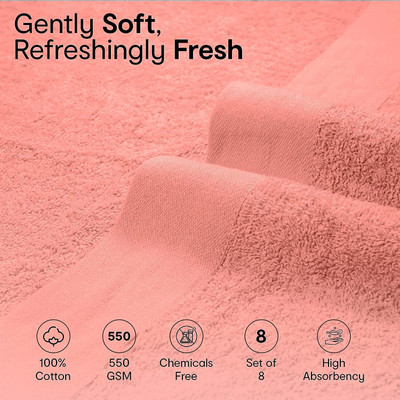 Texlux Cotton 550 GSM Hand Towel Set(Pack of 8)