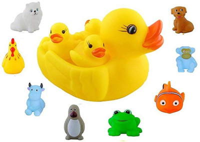 VINMOT Chu Chu Sound Duck Family And 8 Pieces Animal Toy Set Bath Toy(Multicolor)
