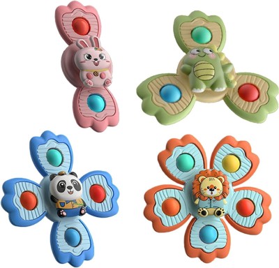 KIDOLOGY 4PCS Flower Pop up Suction Cup Spinner Toy for 1-2 Year Boy Girl Birthday Gift Bath Toy(Multicolor)