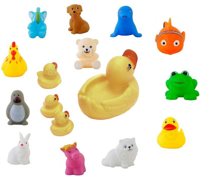 Quasar Animal With Duck Family Chu Chu Bath Toy Set of 16 Swimming Water (Multicolor) Bath Toy(Multicolor)