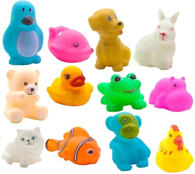 KREDZSTAY Pack of 12 Pcs Mix Cute Animals Swimming Water Toys Non-Toxic,BPA Free Colorful Soft Rubber Float Squeeze Sound Squeaky Bathing Toy for Baby Chu Chu Toy Set - Mix Animals ,Multi Color Bath Toy(Multicolor)