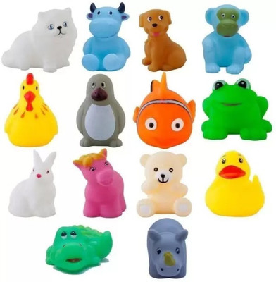 jmv 12Pcs Cute Soft Rubber Float Squeeze Sound Baby Bath Play Chuchu Animals Toys. Bath Toy(Multicolor)