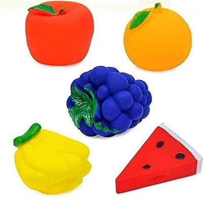 Kidsbuddy Non-Toxic Soft Chu Chu Fruit/Vegetable Bath Toys Bath Toy (5 PCS) Bath Toy(Multicolor)