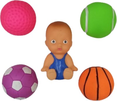 Pikku Toys Boy & Ball Set (5 Pcs 1 Boy and 4 Ball) Bath Toy(Multicolor)