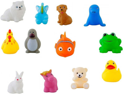 Globular Animal Water Chu Chu Toy Shape Colorful Rubber Non Toxic Bath Toy Set Pack of 12 Bath Toy(Multicolor)
