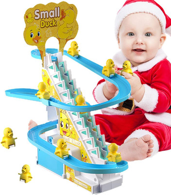 Zinnia Duck Track Set, Electric Duck Climbing Stairs Tracks Slide Toy Set Bath Toy(Multicolor)