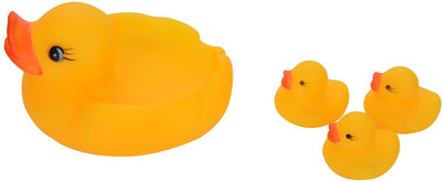 VINMOT Duck Family Baby Bathing Rubber Toys with Chu Chu Sound Bath Toy(Yellow)