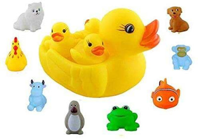Manav Enterprises mother duck and 12 chu chu animal Squeezy Toy Bath Toy(Multicolor)
