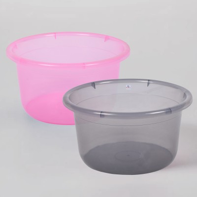 Heart Home Multipurpose Tub for Bath-Feeding Pan|25 LTR|Pack of 2|Transparent|Pink & Gray(Pink, Grey)