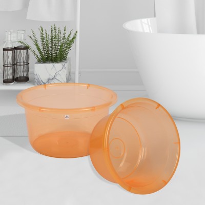 Heart Home Multipurpose Tub for Bathroom-Feeding Pan|25 LTR|Pack of 2|Transparent Orange(Orange)