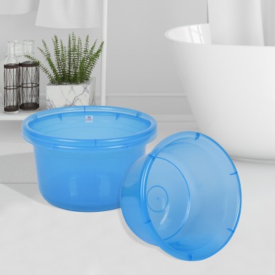 Heart Home Multipurpose Bath Tub for Bathroom-Feeding Pan|25 LTR|Pack of 3|Transparent Blue(Blue)